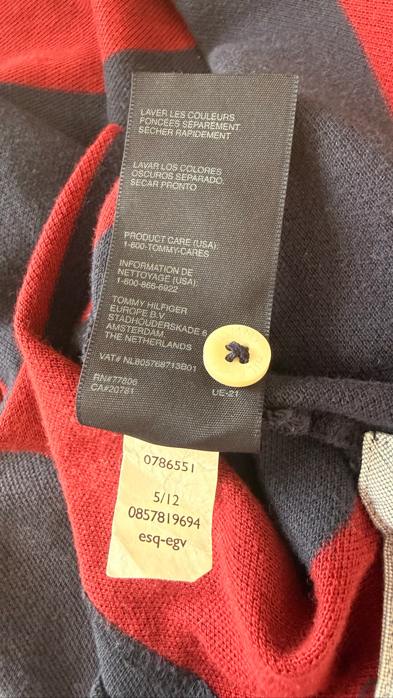 Tommy Hilfiger Polo Shirt Y2K Aesthetic Rugby Style Navy Burgundy Striped Slim Fit XL – photo 6